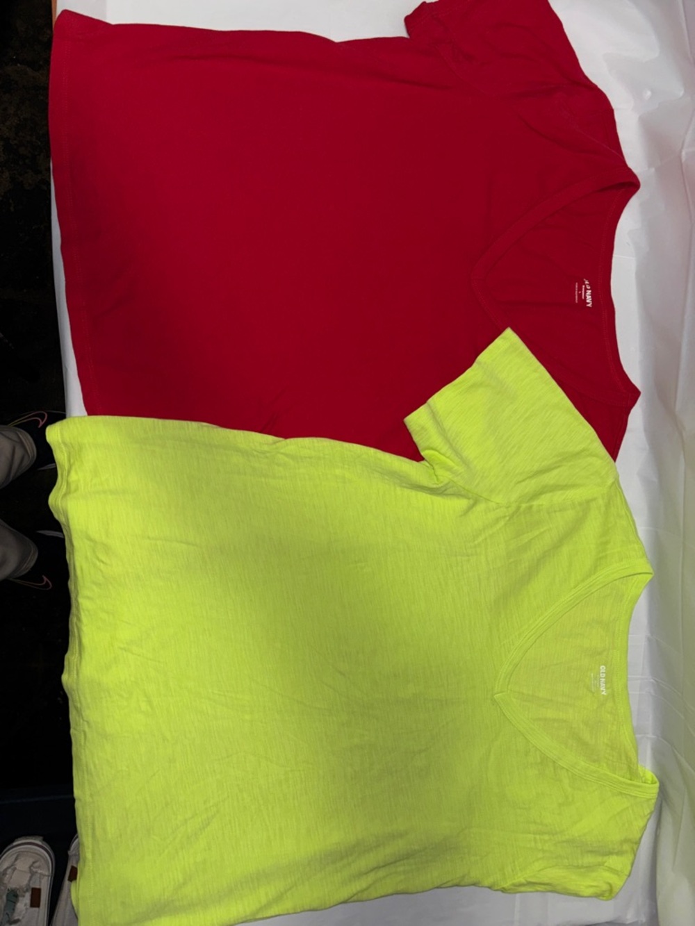 Old Navy Red and Neon Yellow V-Neck Tees - Set of 2